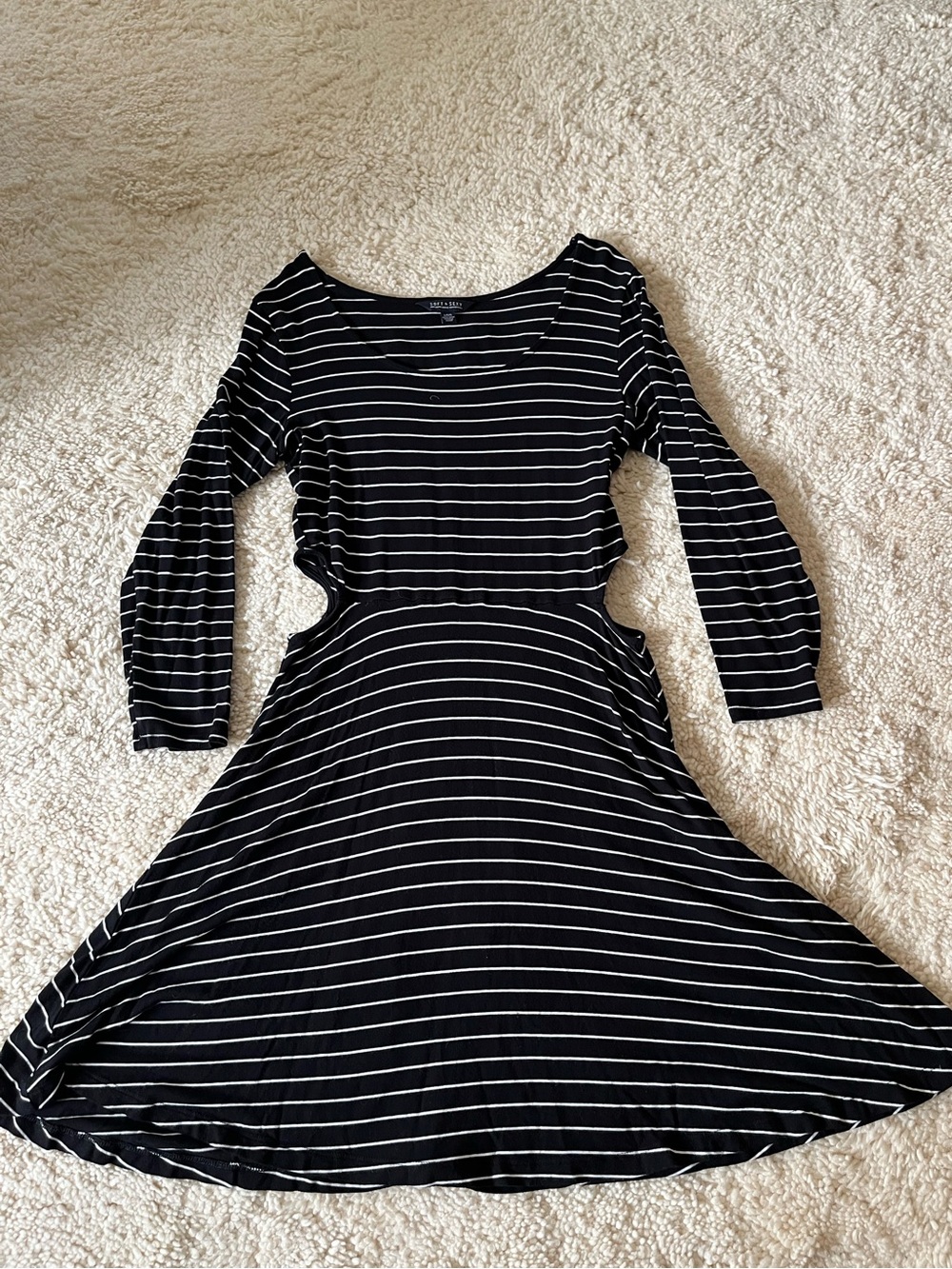 American Eagle Outfitters Black & White Striped Long Sleeve T shirt Dress Cutout